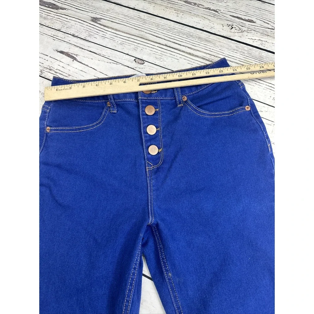 NO BOUNDARIES Jeans Women's Sz 13 Button Fly High Rise Bright Blue Denim Skinny